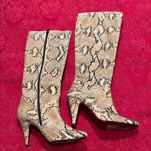 Vintage Snakeskin Pattern Knee-High Boots